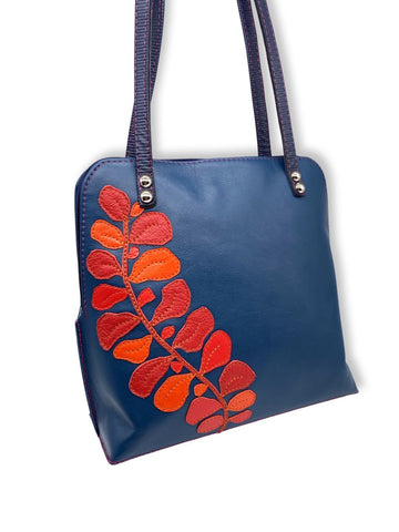 FIG LEAVES medium shoulder bag (petrol blue/reds )