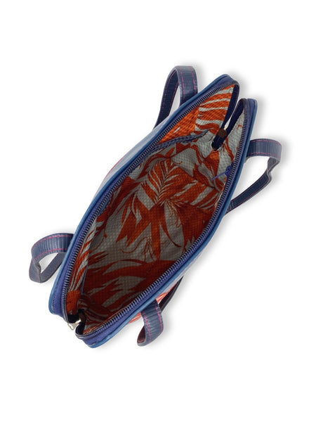 FIG LEAVES medium shoulder bag (petrol blue/reds )